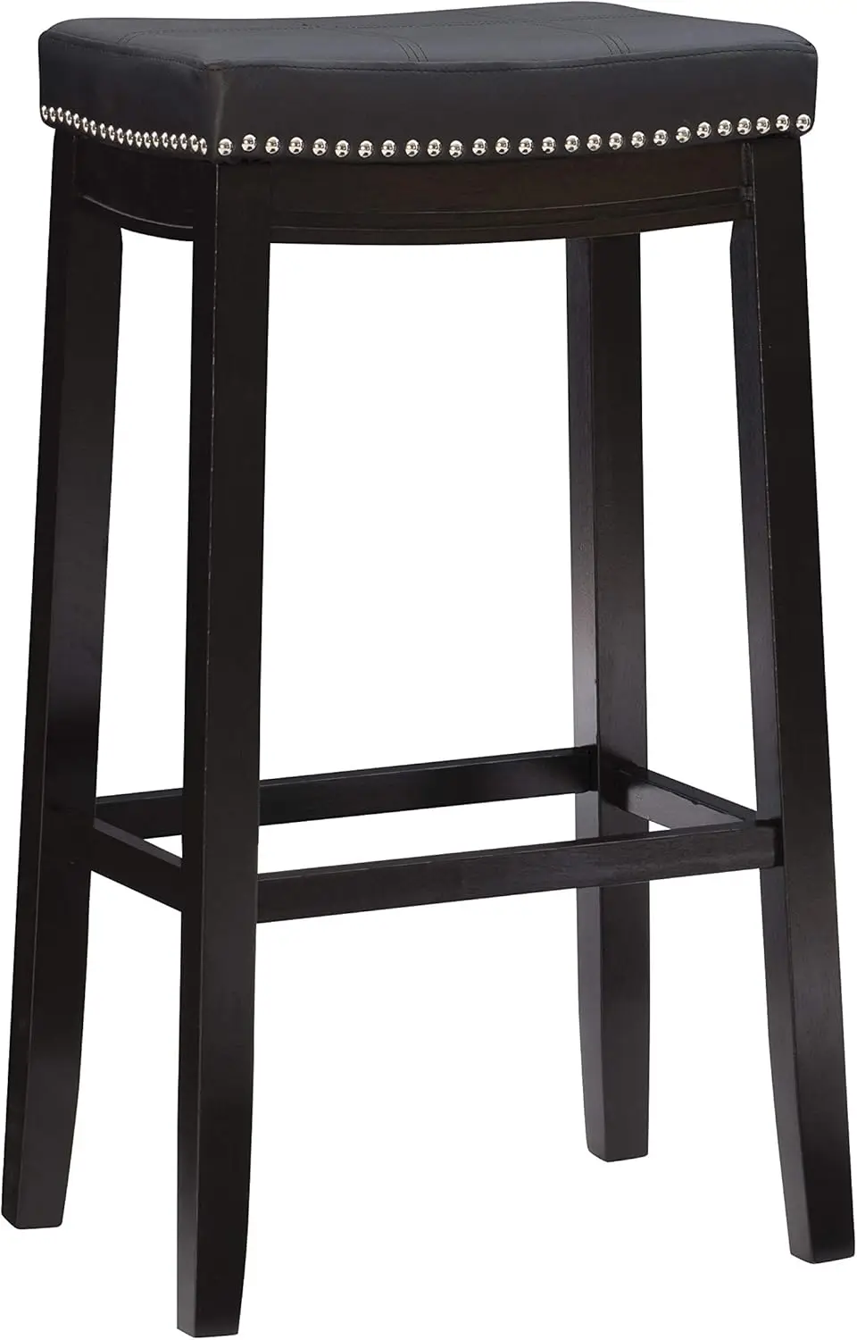 Black Faux Leather Bar Stool, 32" Height with Silver Nail Head Trim, Supports 275lbs
Black Faux Leather Bar Stool, 32" Height with Silver Nail Head Trim, Supports 275lbs