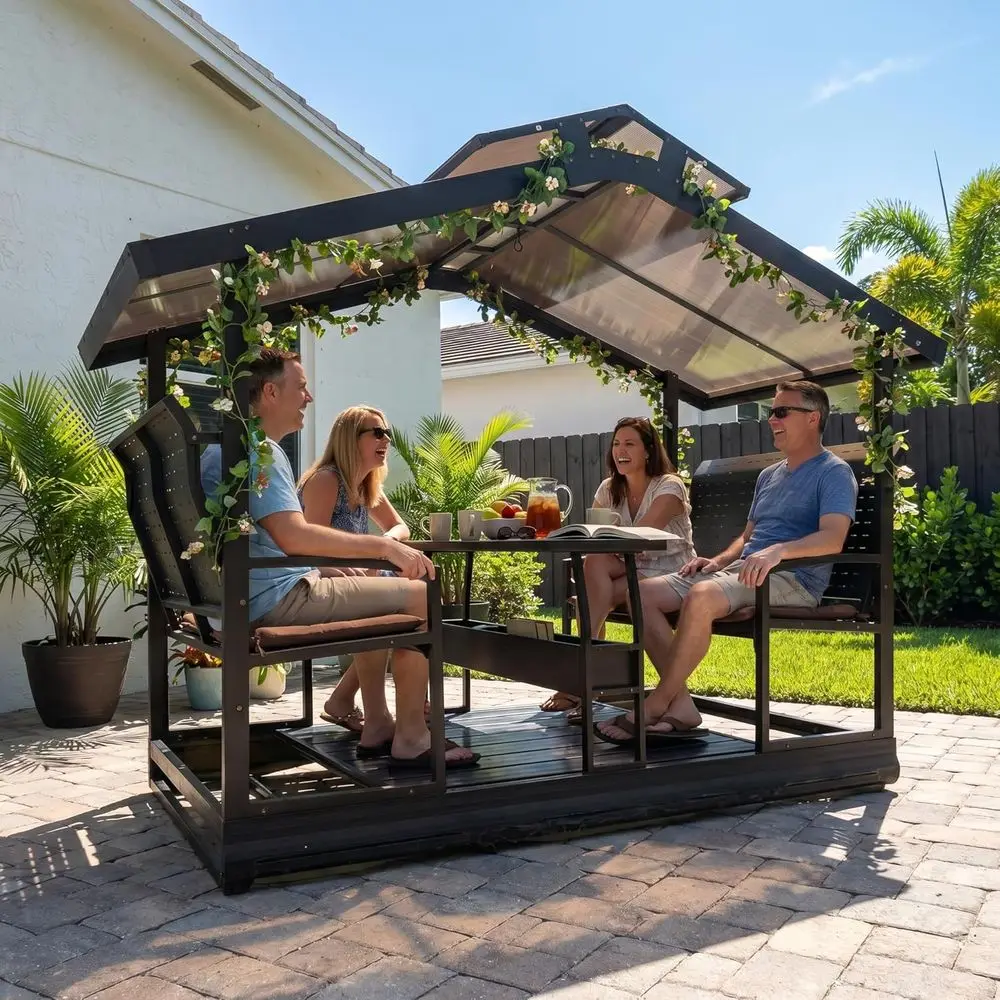 4 Seats Hardtop Porch Swing, Heavy-Duty 1500 lbs Capacity Glider Bench with Tabletop and Storage Shelf for Backyard, Brown
4 Seats Hardtop Porch Swing, Heavy-Duty 1500 lbs Capacity Glider Bench with Tabletop and Storage Shelf for Backyard, Brown