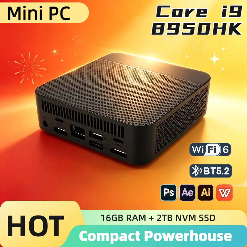 Intel Core i9 8950HK Portable Mini PC Triple 4K Display 16GB DDR4 M.2 NVMe SSD WiFi6 BT5.2 Silent Cooling Desktop Pro Fast
Intel Core i9 8950HK Portable Mini PC Triple 4K Display 16GB DDR4 M.2 NVMe SSD WiFi6 BT5.2 Silent Cooling Desktop Pro Fast
