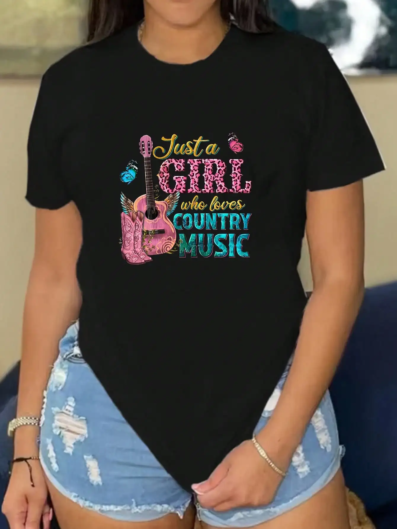 Cartoon Guitar, Shoes, Butterflies, Just A Country Music Womens Short Sleeve O Neck Casual Cotton T Shirts Tee Tops Lightweight
Cartoon Guitar, Shoes, Butterflies, Just A Country Music Womens Short Sleeve O Neck Casual Cotton T Shirts Tee Tops Lightweight