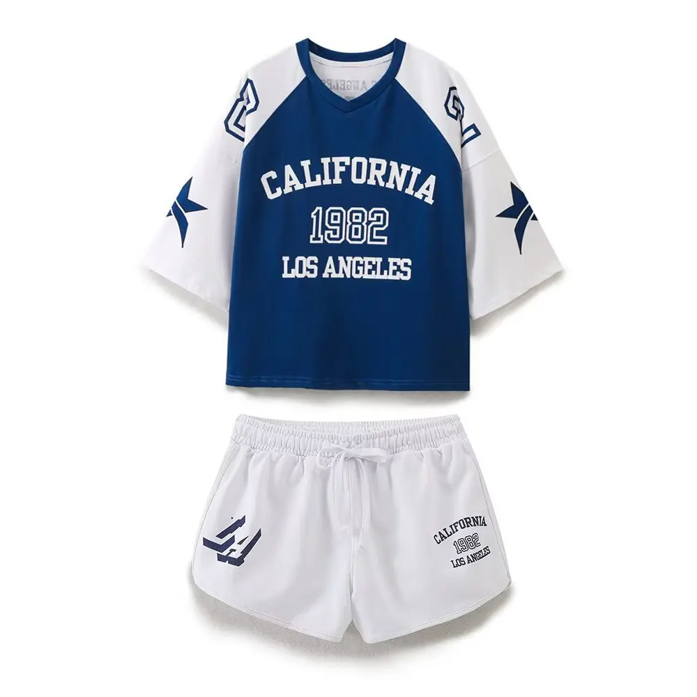 2025 Spring/Summer New Women's Fashion Leisure Sports Set Loose Short sleeved T-shirt+Text Decorative Shorts Set
2025 Spring/Summer New Women's Fashion Leisure Sports Set Loose Short sleeved T-shirt+Text Decorative Shorts Set