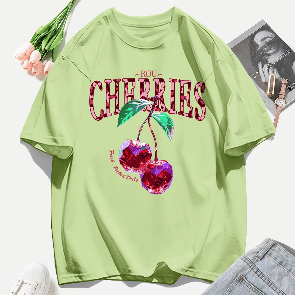 Футболка с принтом Crystal Cherries, женские летние хлопковые футболки с круглым вырезом, повседневные футболки большого размера, универсальные футболки с коротким рукавом
Футболка с принтом Crystal Cherries, женские летние хлопковые футболки с круглым вырезом, повседневные футболки большого размера, универсальные футболки с коротким рукавом