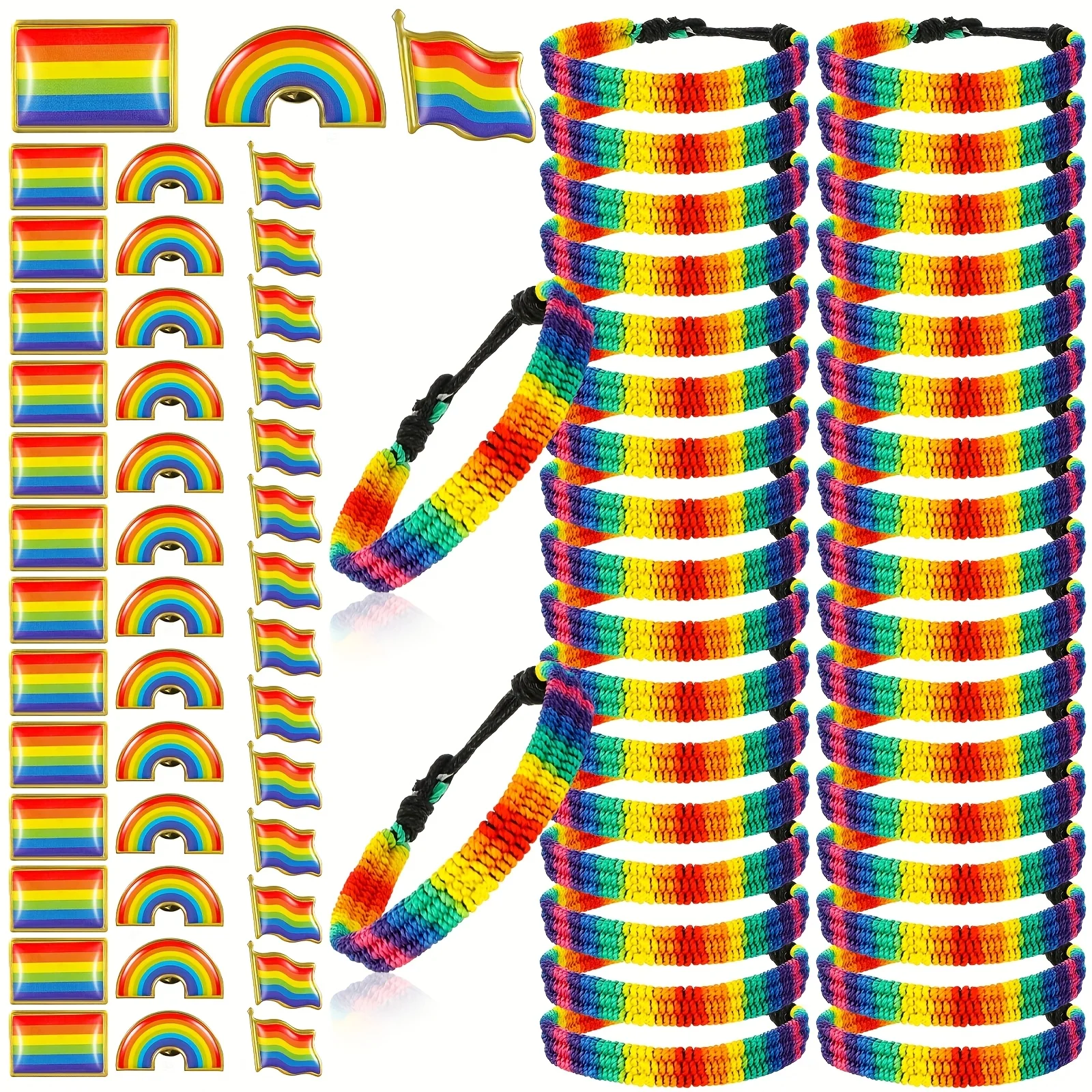 Karenhi 96pcs LGBT Pride Bracelet And LGBTQ Flag Lapel Pins Set Bracelet Party Favor Pack, Adjustable Rainbow Bracelets Handmade Rainbow String Wristband Bracelet Stripe Rainbow Pin for Gay Lesbian Accessories
Karenhi 96pcs LGBT Pride Bracelet And LGBTQ Flag Lapel Pins Set Bracelet Party Favor Pack, Adjustable Rainbow Bracelets Handmade Rainbow String Wristband Bracelet Stripe Rainbow Pin for Gay Lesbian Accessories