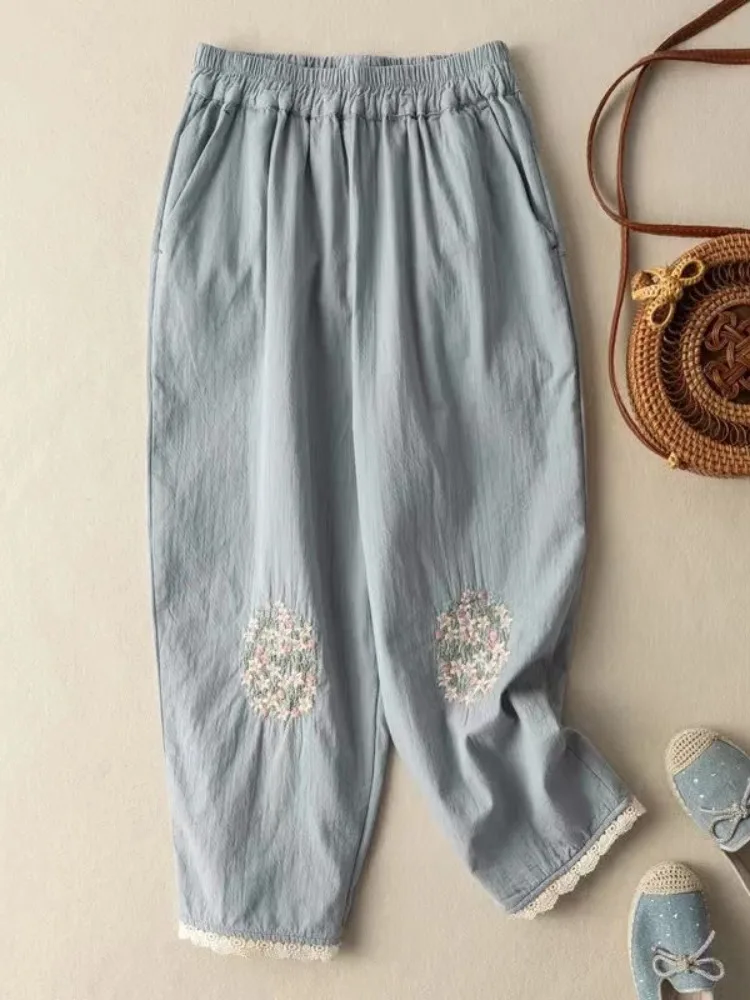 Retro Embroidered Cotton Linen Harem Pants Women Summer Loose Casual Lace Trim Nine Points Linen Carrot Pants Comfortable Fit
Retro Embroidered Cotton Linen Harem Pants Women Summer Loose Casual Lace Trim Nine Points Linen Carrot Pants Comfortable Fit