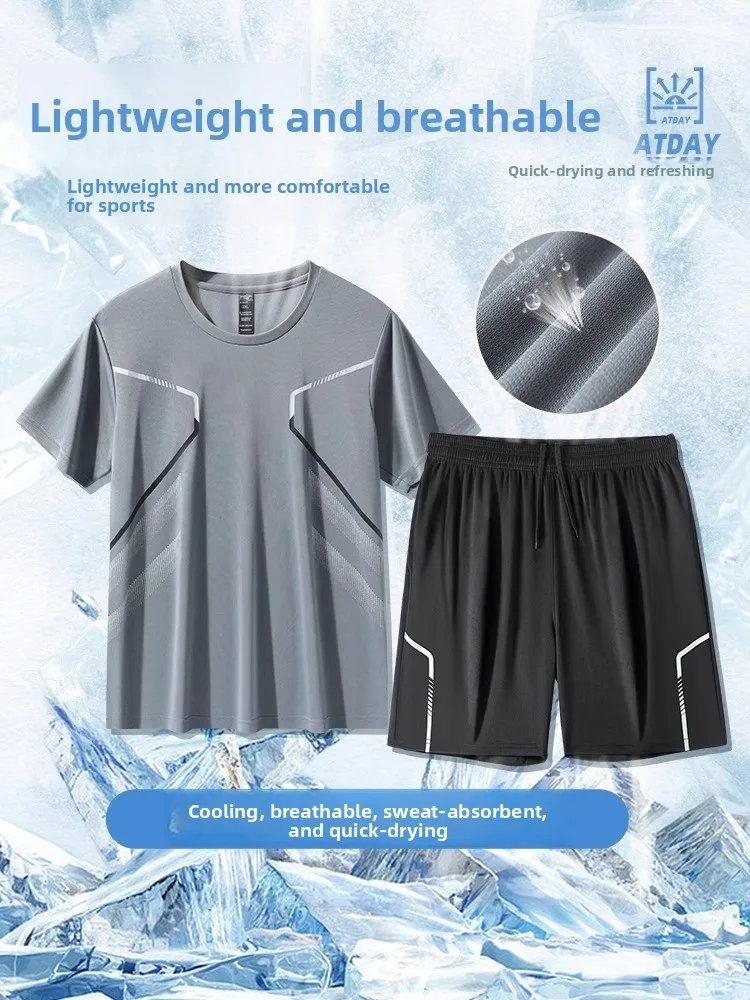 High-End Ice Silk Sports Suit Set Men's Running ort Sve Qui Dry T-irt Baskeall Fitn Clothing Summer orts
High-End Ice Silk Sports Suit Set Men's Running ort Sve Qui Dry T-irt Baskeall Fitn Clothing Summer orts