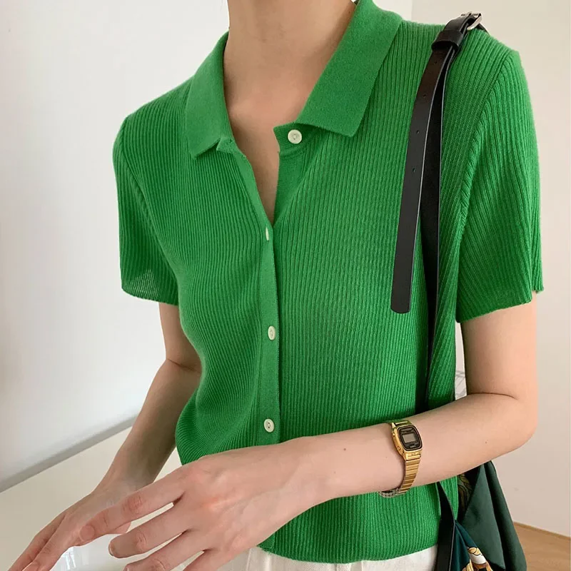 2024 Spring/Summer New Women's Short Sleeve Polo Neck Knitted Top Korean Basic Sweater Monochromatic 2790
2024 Spring/Summer New Women's Short Sleeve Polo Neck Knitted Top Korean Basic Sweater Monochromatic 2790