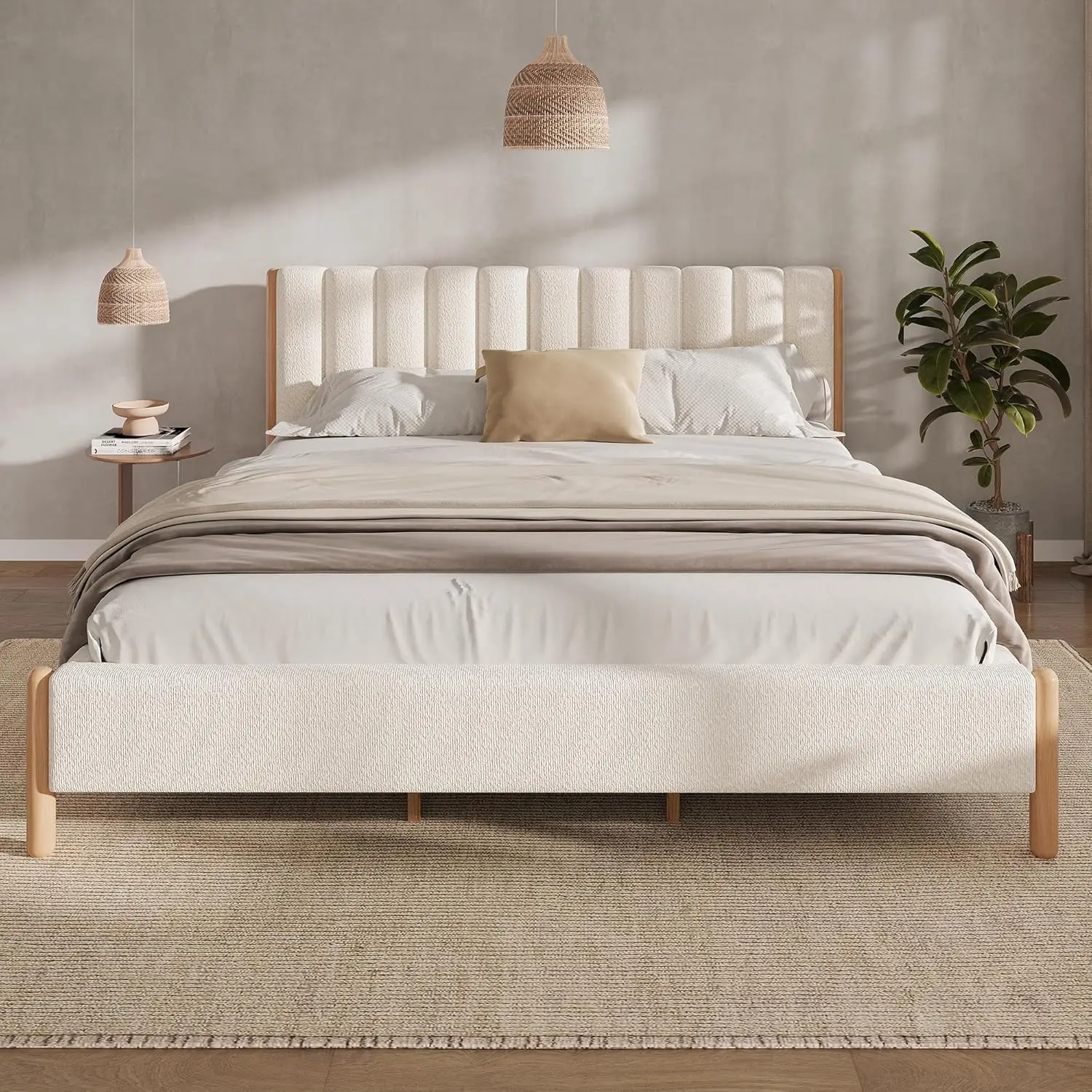 Bed Frame with Upholstered Thick Headboard Solid Wooden Legs No Box Spring Needed for Bedroom Apartment White
Bed Frame with Upholstered Thick Headboard Solid Wooden Legs No Box Spring Needed for Bedroom Apartment White