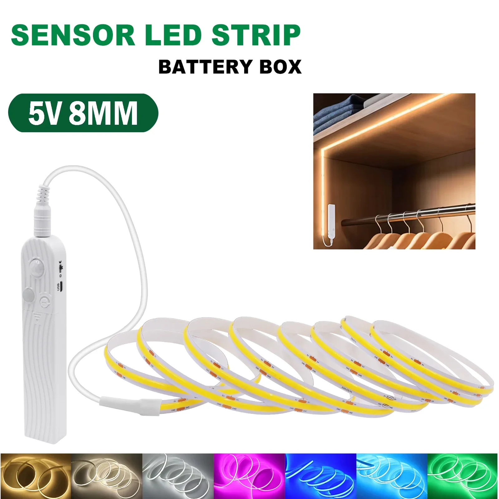 5V 8MM COB Led Strip With Motion Sensor Induction Night Light AAA Battery Box Led Tape Warm Natural White Red Blue Green Pink
5V 8MM COB Led Strip With Motion Sensor Induction Night Light AAA Battery Box Led Tape Warm Natural White Red Blue Green Pink