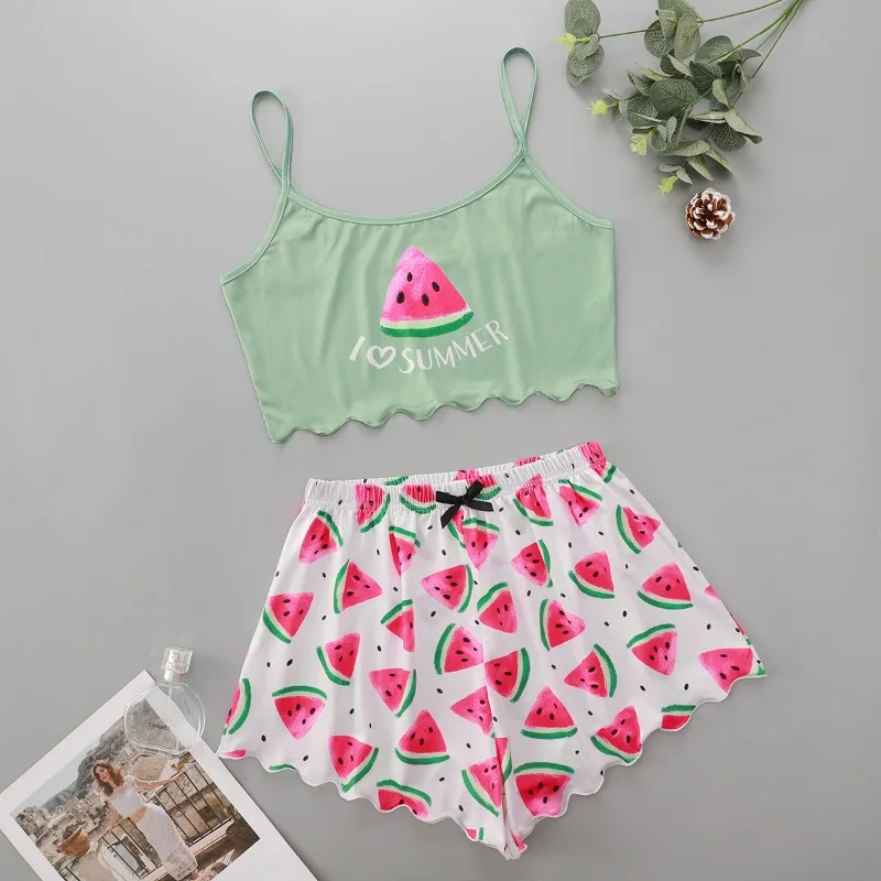 Women's Pajamas Style of Top with Watermelon Pattern and Short Pants with Watermelon Pattern As A Home Wear Set Sexy Lingerie
Women's Pajamas Style of Top with Watermelon Pattern and Short Pants with Watermelon Pattern As A Home Wear Set Sexy Lingerie