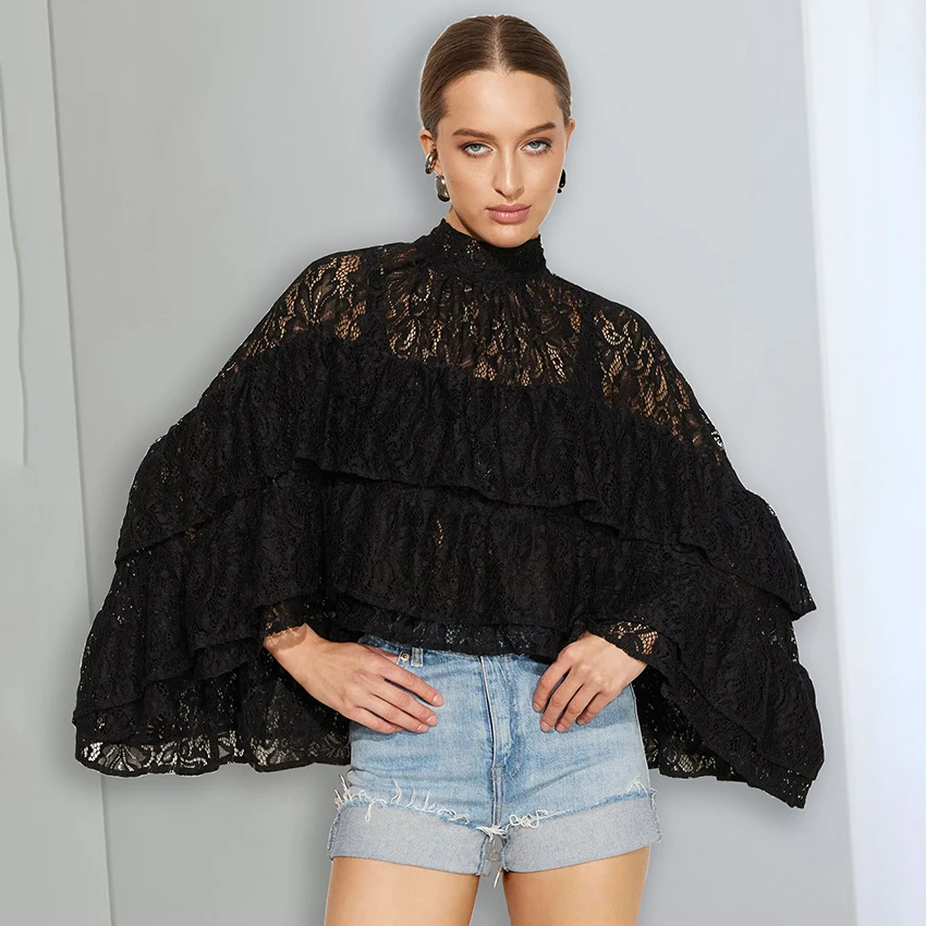 Linad Elegant White Batwing Sleeve Shirts Autumn Sexy Embroidery Sheer Blouse Woman Casual Stand Collar Ladies Tops 2025 New
Linad Elegant White Batwing Sleeve Shirts Autumn Sexy Embroidery Sheer Blouse Woman Casual Stand Collar Ladies Tops 2025 New