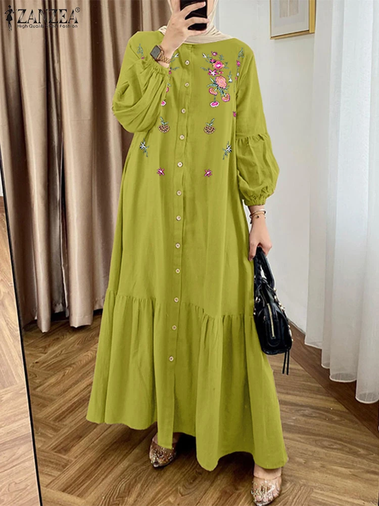 ZANZEA Elegant Floral Embroidery Maxi Dresses Modest Muslim Womens Vintage Fashion Eid Dress Lantern Sleeves Loose Abaya Robes
ZANZEA Elegant Floral Embroidery Maxi Dresses Modest Muslim Womens Vintage Fashion Eid Dress Lantern Sleeves Loose Abaya Robes
