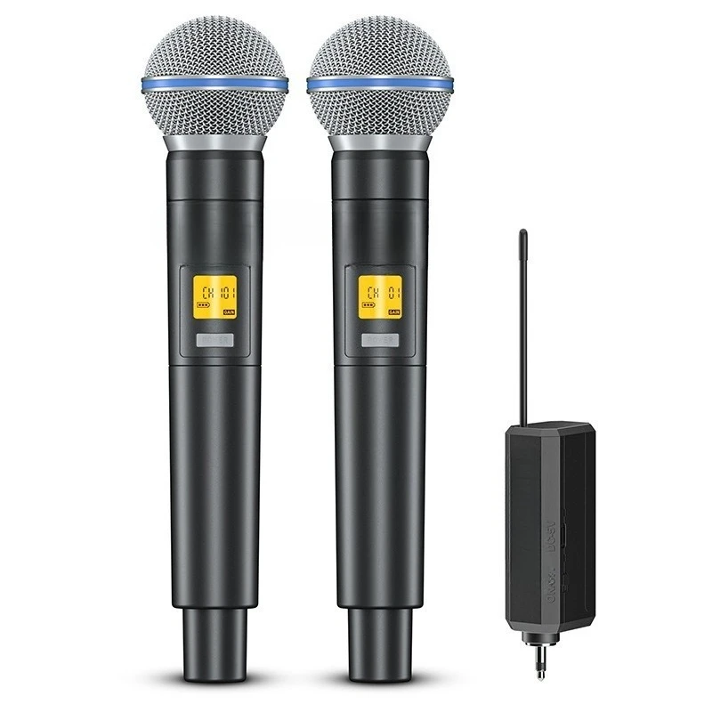 One to two wireless microphone, condenser microphone, sound card, live streaming, hot selling metal handheld microphone 
One to two wireless microphone, condenser microphone, sound card, live streaming, hot selling metal handheld microphone