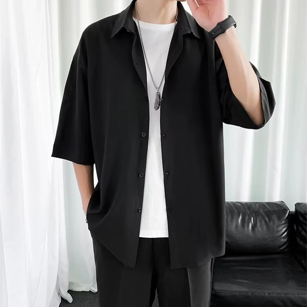 New Mens Korean Style Loose Streetwear Half Sleeve Casual Shirts Button Lapel Beach Party Blouse Solid Simple Fashion Men Shirt
New Mens Korean Style Loose Streetwear Half Sleeve Casual Shirts Button Lapel Beach Party Blouse Solid Simple Fashion Men Shirt