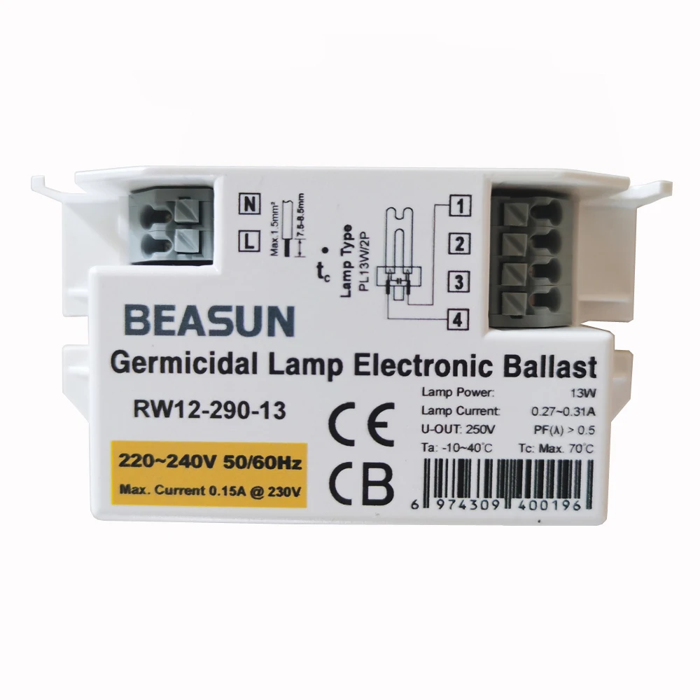 RW12-290-13 13W Germicidal UV Lamp Electronic Ballasts Switch for Lamp PL13W/2P 220-240V
RW12-290-13 13W Germicidal UV Lamp Electronic Ballasts Switch for Lamp PL13W/2P 220-240V
