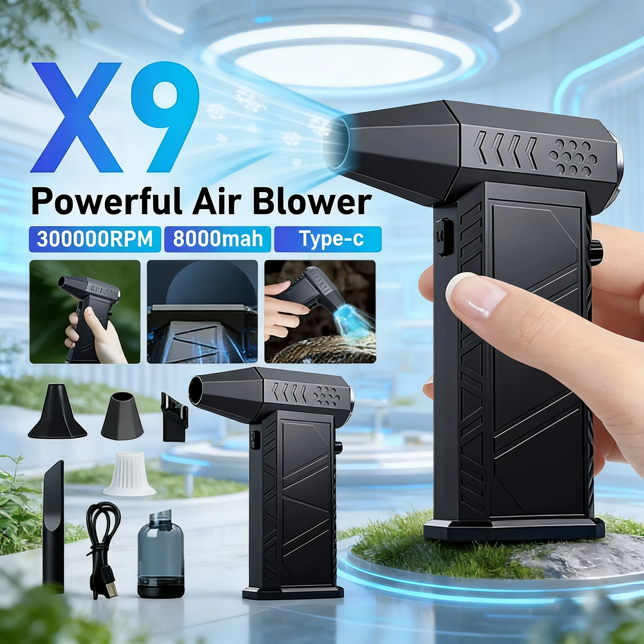 Бесщеточный жестокий вентилятор X9, 300000 об/мин — турбореактивный вентилятор 2-в-1, вакуумная зарядка типа C
Бесщеточный жестокий вентилятор X9, 300000 об/мин — турбореактивный вентилятор 2-в-1, вакуумная зарядка типа C