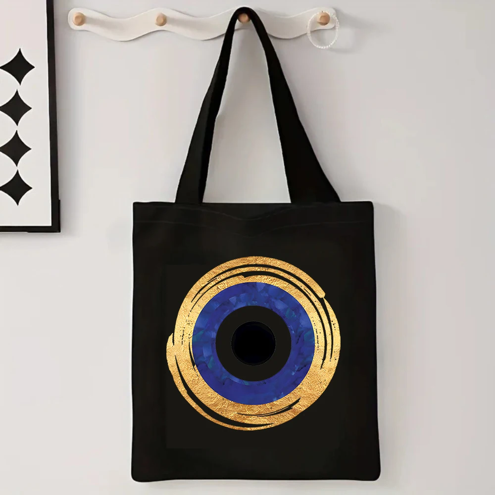 Gold Foil Evil Eye Print Black Canvas Tote Bag, Women Shoulder Bag, Mystical Protection Handbag for Edgy Looks
Gold Foil Evil Eye Print Black Canvas Tote Bag, Women Shoulder Bag, Mystical Protection Handbag for Edgy Looks