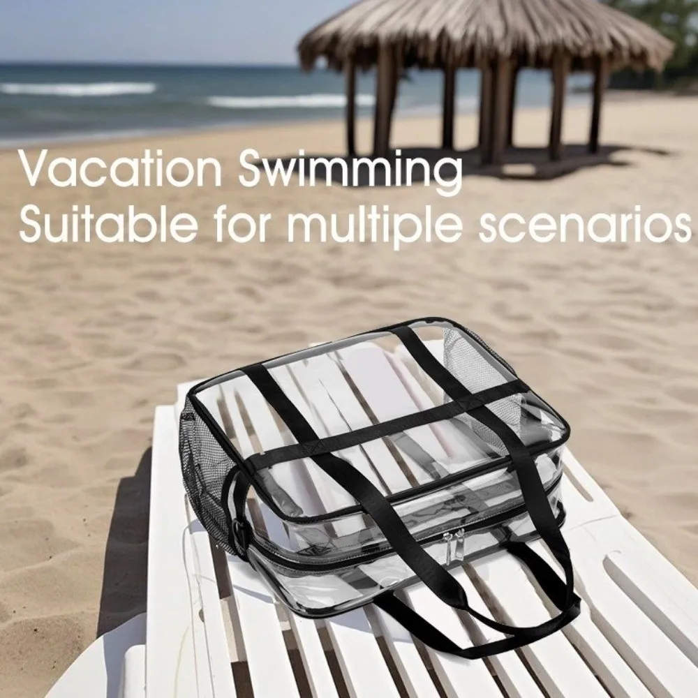 Прозрачная сумка через плечо большой вместимости из ПВХ, водонепроницаемая, для хранения вещей, легкая, портативная, для пляжа и плавания
Прозрачная сумка через плечо большой вместимости из ПВХ, водонепроницаемая, для хранения вещей, легкая, портативная, для пляжа и плавания