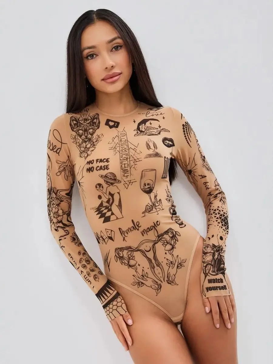 Summer new sexy spicy girl style mesh see through printed slim fit long sleeved top, high waisted jumpsuit, women's clothing
Summer new sexy spicy girl style mesh see through printed slim fit long sleeved top, high waisted jumpsuit, women's clothing
