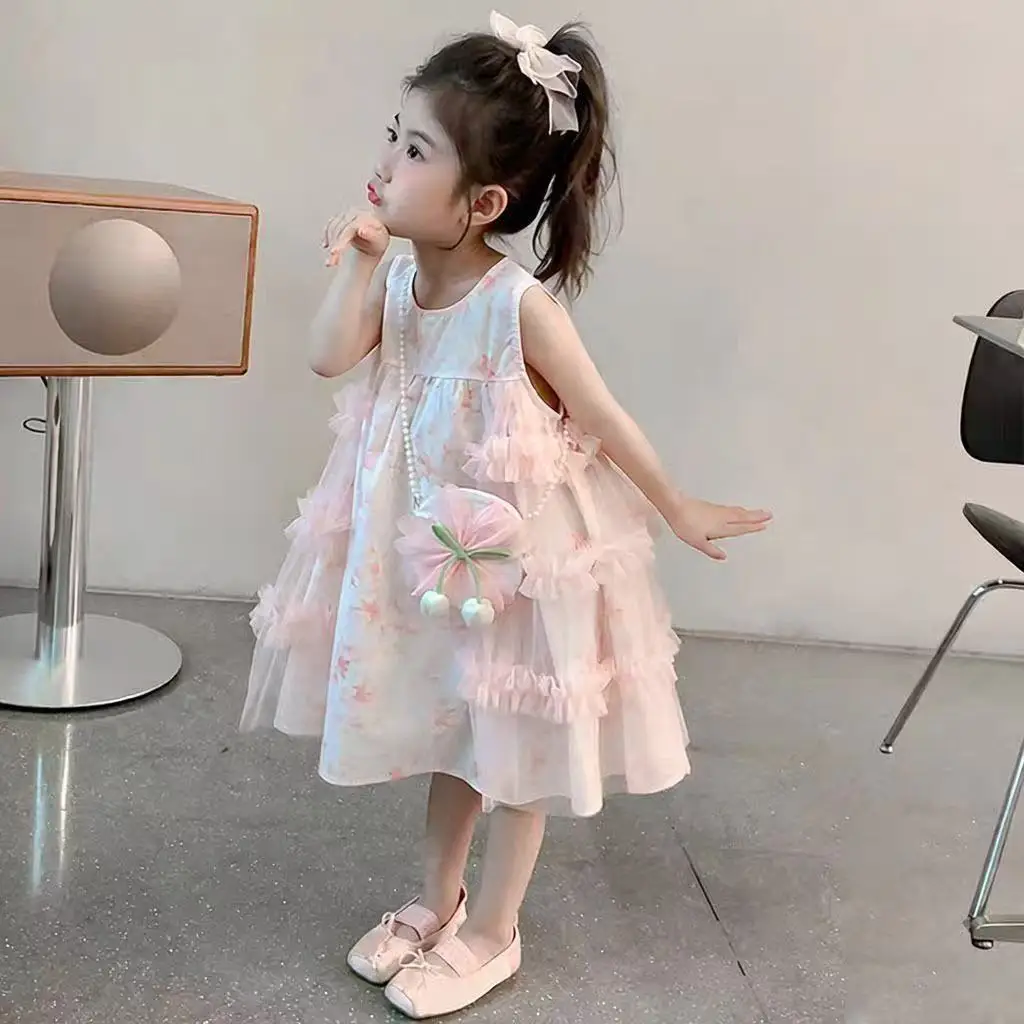 Summer Girls Korean Floral Dress Elegant Mesh Princess Gown Toddler Sleeveless Tank Sundress for 90-140cm
Summer Girls Korean Floral Dress Elegant Mesh Princess Gown Toddler Sleeveless Tank Sundress for 90-140cm