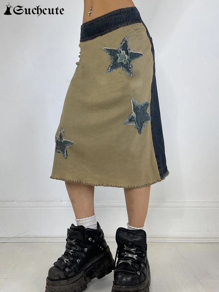 SUCHCUTE y2k Denim Star Patchwork Maxi Skirts Grunge Harajuku Low Waist Straight Long Skirts Vintage Khaki Split Clothes Street
SUCHCUTE y2k Denim Star Patchwork Maxi Skirts Grunge Harajuku Low Waist Straight Long Skirts Vintage Khaki Split Clothes Street