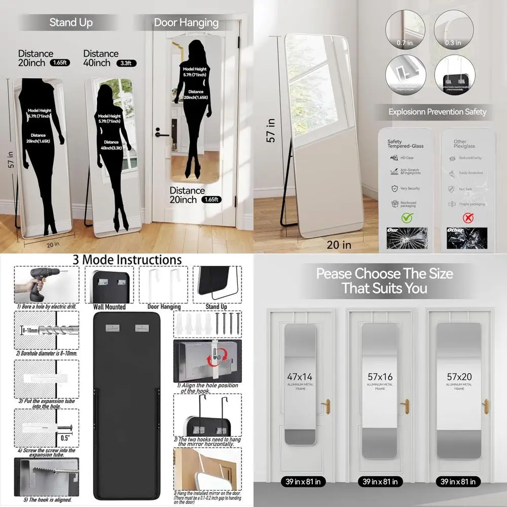 57 Wall-Mounted Silver Full-Length Mirror with Floor Stand for Bedroom
57 Wall-Mounted Silver Full-Length Mirror with Floor Stand for Bedroom