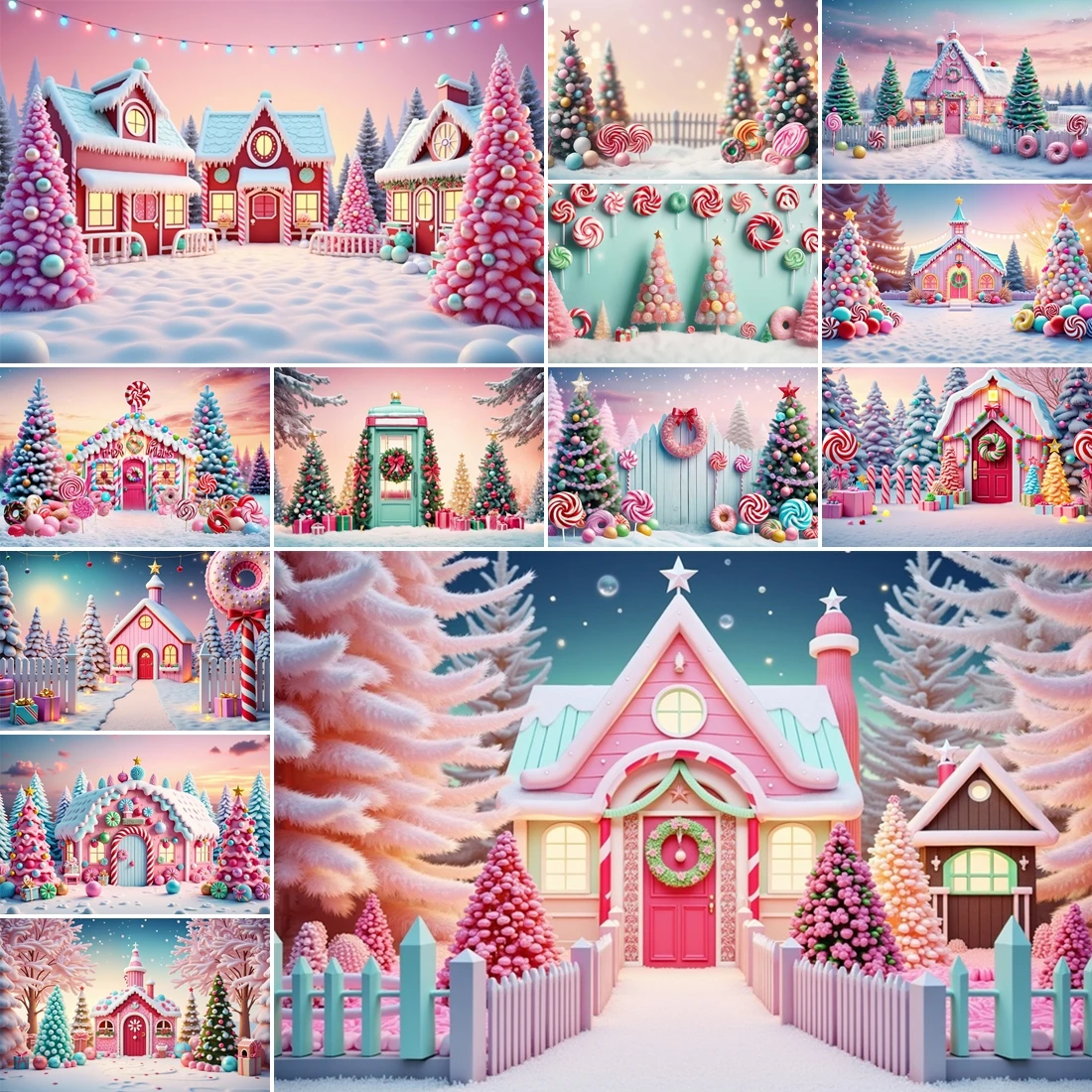 MOON.QG Whimsical Pink Christmas Village Backgrounds For Photographs Snow Candy Trees Cottages Backdrop Photozone Wallpaper
MOON.QG Whimsical Pink Christmas Village Backgrounds For Photographs Snow Candy Trees Cottages Backdrop Photozone Wallpaper