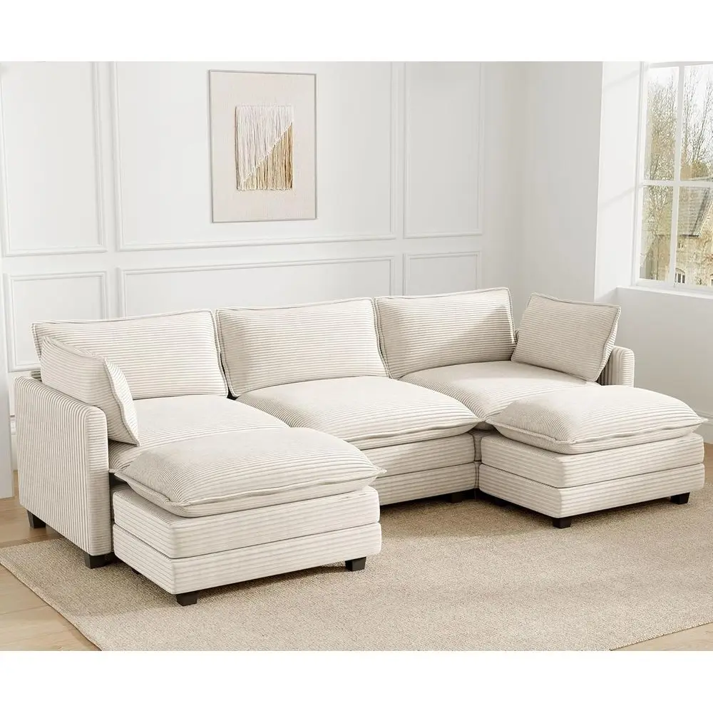 Sectional Cloud-Shaped Couch with 2 Ottomans, 5 Seats, Beige Corduroy Upholstery for Living Room and Office
Sectional Cloud-Shaped Couch with 2 Ottomans, 5 Seats, Beige Corduroy Upholstery for Living Room and Office