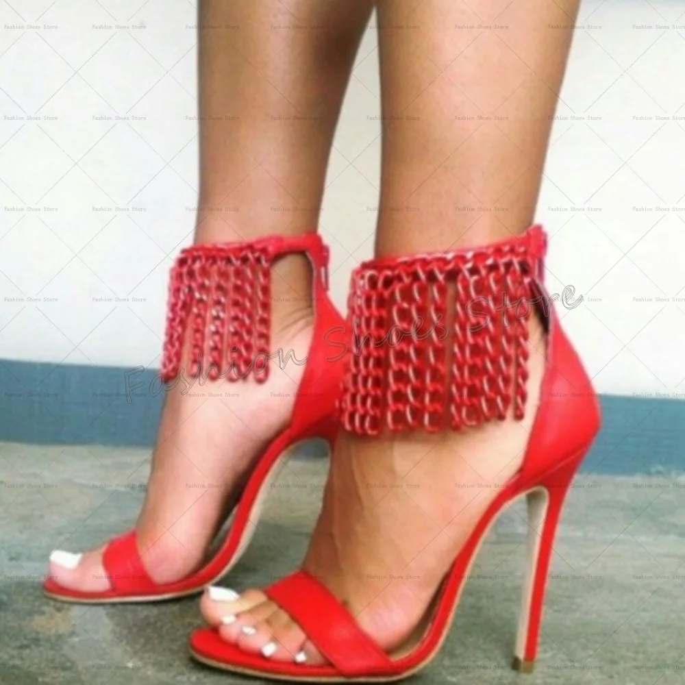Red Chain Tassel Decor Back Zipper Sandals Open Toe Thin High Heels High Heel Shoes for Women Heels 2025 New Zapatos Para Mujere
Red Chain Tassel Decor Back Zipper Sandals Open Toe Thin High Heels High Heel Shoes for Women Heels 2025 New Zapatos Para Mujere