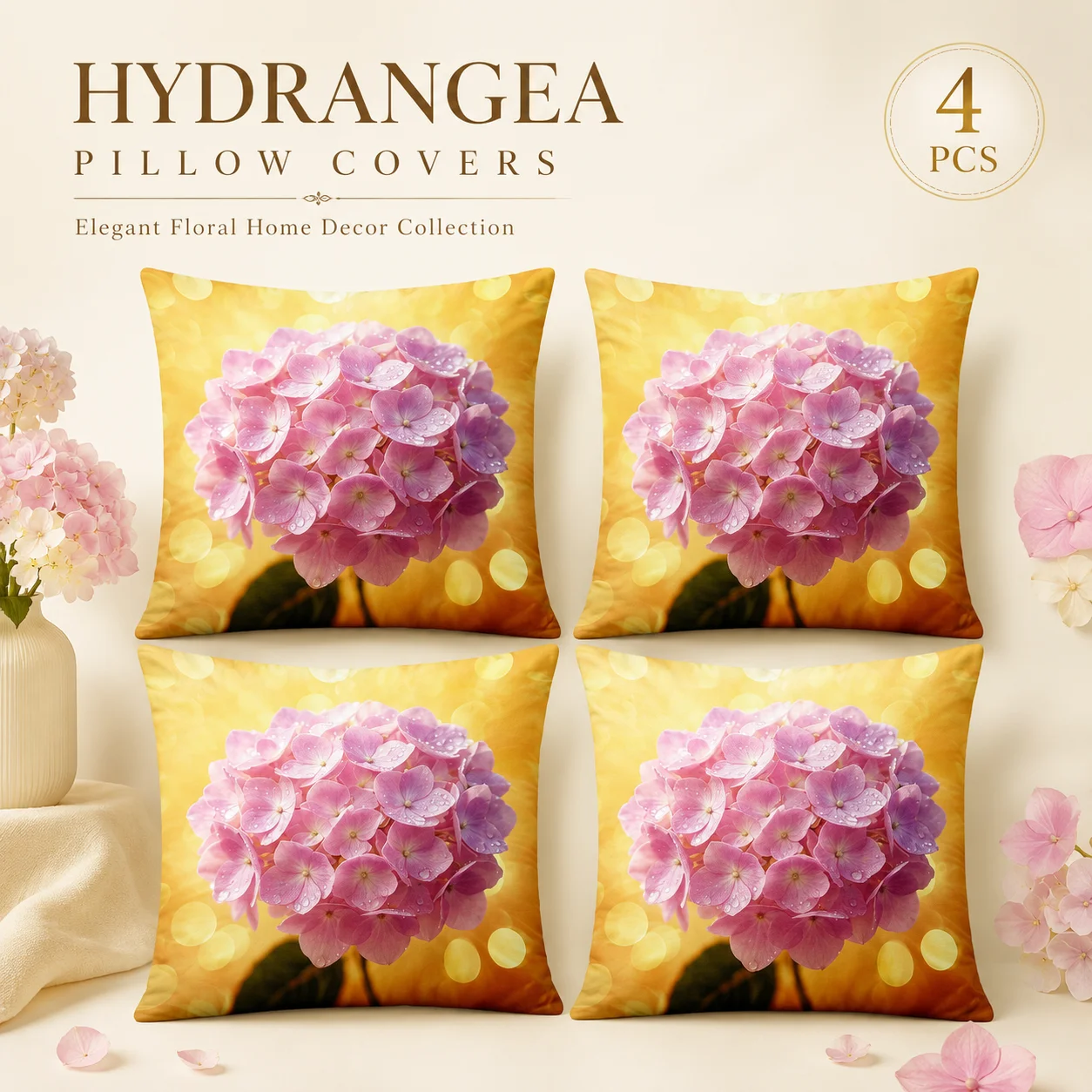 4Pcs Hydrangea Flower Cushion Covers 2D Flat Printed Peach Skin Pillow Case Coussin Room Decor For Sofa Home Elegant
4Pcs Hydrangea Flower Cushion Covers 2D Flat Printed Peach Skin Pillow Case Coussin Room Decor For Sofa Home Elegant