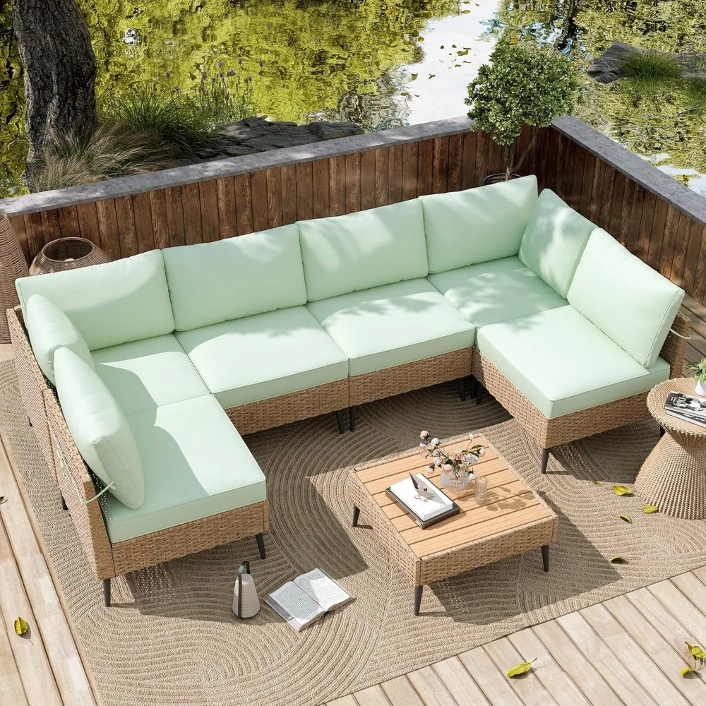 Outdoor Patio Furniture Set, 7 Piece Outdoor Sectional Sofa Wicker Patio Conversation Couch Set, All Weather PE Rattan Sofa with
Outdoor Patio Furniture Set, 7 Piece Outdoor Sectional Sofa Wicker Patio Conversation Couch Set, All Weather PE Rattan Sofa with