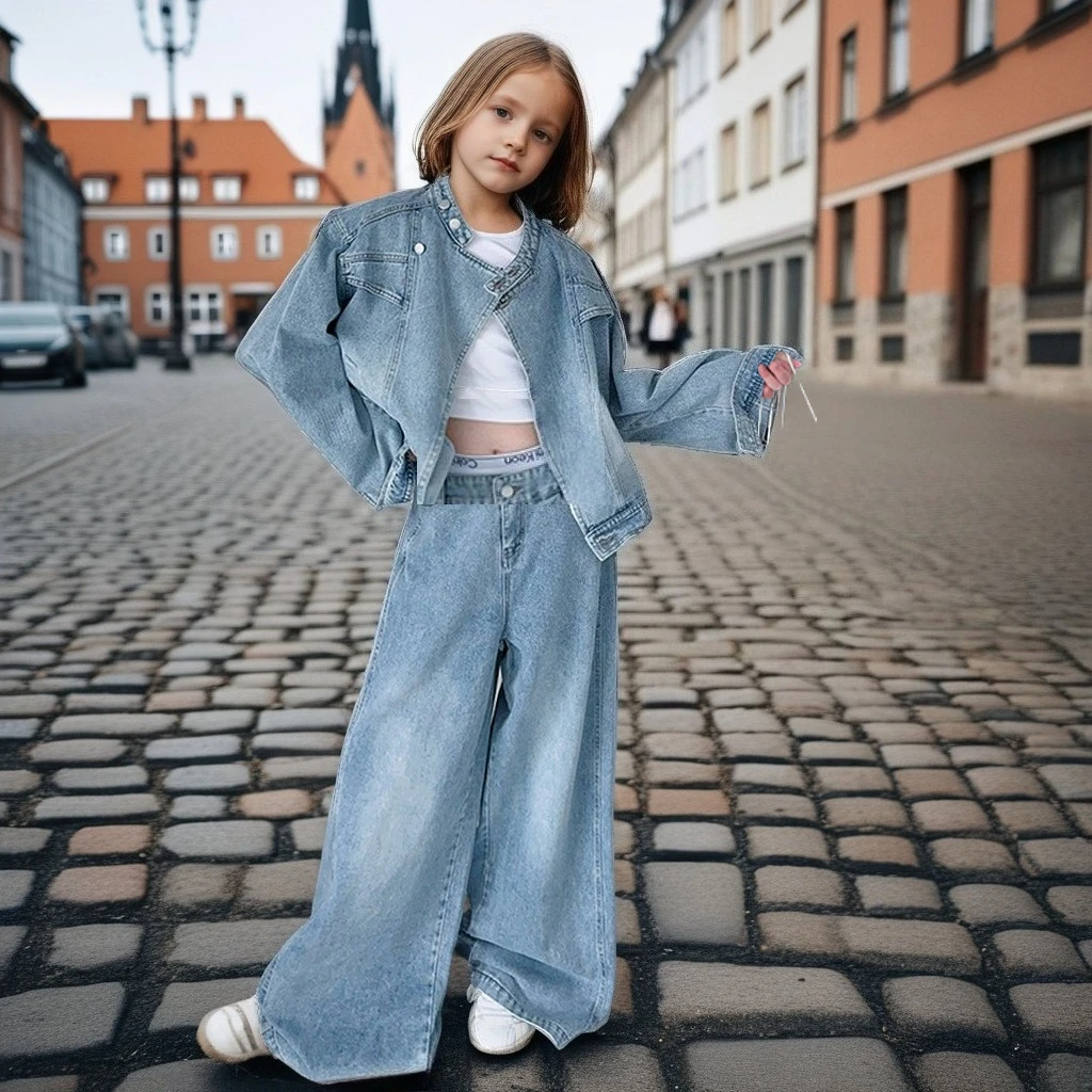 Teen Girls Denim Clothes Set Blue Jacket+wide Leg Jeans 2pcs School Kids Outfits Casual Fashion Children Costumes 8 10 12 Years
Teen Girls Denim Clothes Set Blue Jacket+wide Leg Jeans 2pcs School Kids Outfits Casual Fashion Children Costumes 8 10 12 Years