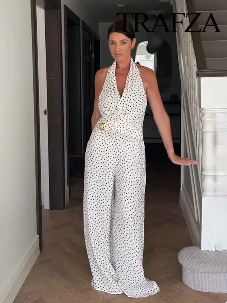 TRAFZA Women Summer Sexy Chic Jumpsuit Solid Dots V-Neck Backless Decorate Zipper Female Fashion Slim Sleeveless Jumpsuits 2025
TRAFZA Women Summer Sexy Chic Jumpsuit Solid Dots V-Neck Backless Decorate Zipper Female Fashion Slim Sleeveless Jumpsuits 2025