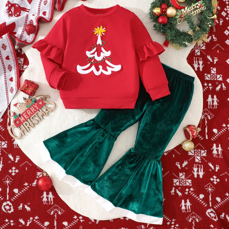 Children's Clothing Set 2025 Autumn Baby Girls Long-sleeved Christmas Tree Embroidered Sweatshirt Velvet Bell-bottom Pants Suit
Children's Clothing Set 2025 Autumn Baby Girls Long-sleeved Christmas Tree Embroidered Sweatshirt Velvet Bell-bottom Pants Suit