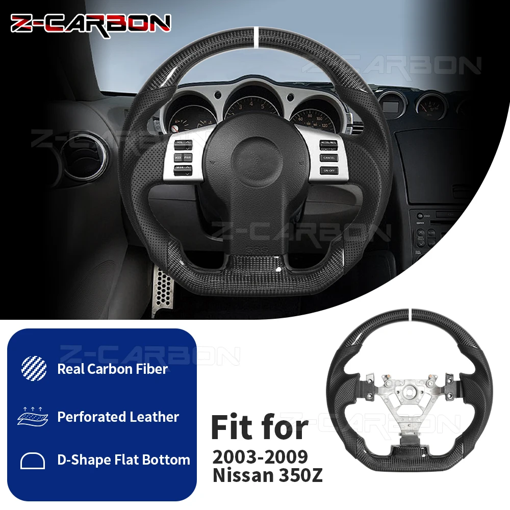 Steering Wheel For Nissan 350Z Z33 2003-2008 Carbon Fiber Perforated Leather Steering Wheel Flat Bottom White Stitch Accessories
Steering Wheel For Nissan 350Z Z33 2003-2008 Carbon Fiber Perforated Leather Steering Wheel Flat Bottom White Stitch Accessories