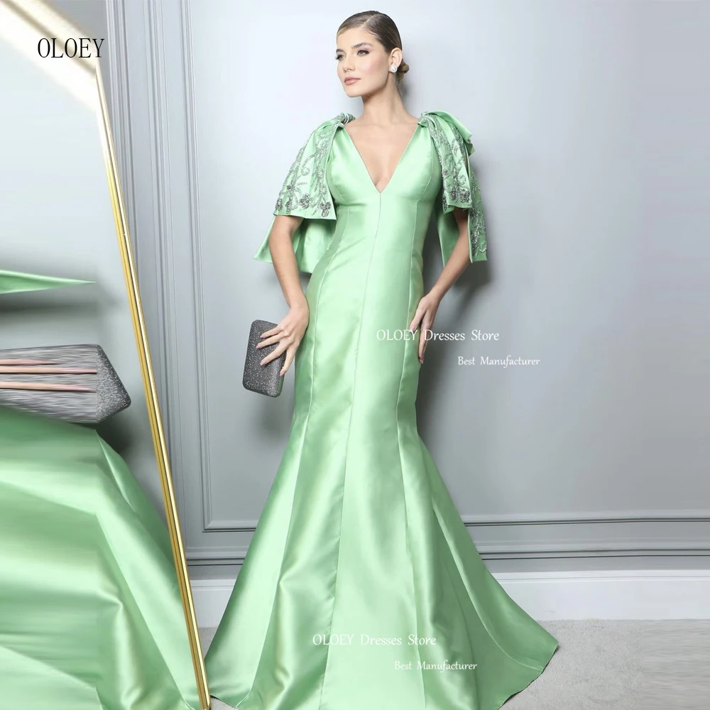 OLOEY Exquisite Beads Embroidery Light Green Satin Mermaid Evening Dresses V Neck Cape Sleeves Long Elegant Prom Gowns Formal
OLOEY Exquisite Beads Embroidery Light Green Satin Mermaid Evening Dresses V Neck Cape Sleeves Long Elegant Prom Gowns Formal