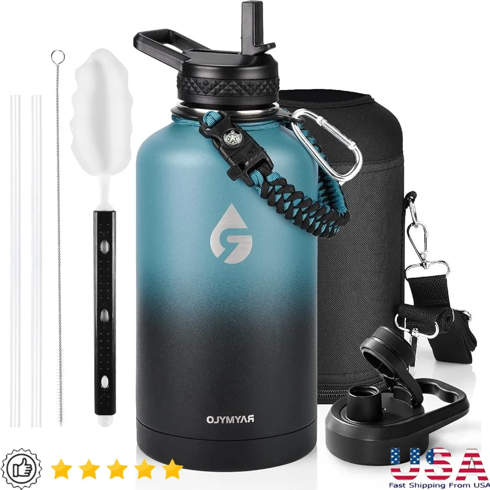 Insulated Water Bottle 64oz Vacuum Stainless Steel Cold 48H Leak Proof Camping Flask Jug with Paracord Handle and Compass
Insulated Water Bottle 64oz Vacuum Stainless Steel Cold 48H Leak Proof Camping Flask Jug with Paracord Handle and Compass