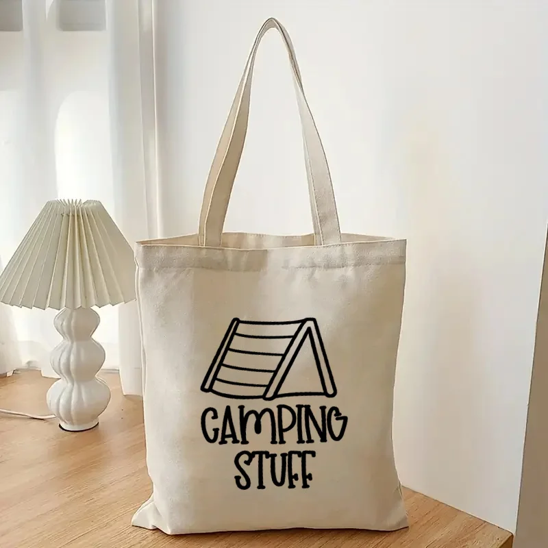 Canvas Tote Bag with Camping Stuff Print, Machine Washable, No-Closure Shoulder Handbag
Canvas Tote Bag with Camping Stuff Print, Machine Washable, No-Closure Shoulder Handbag