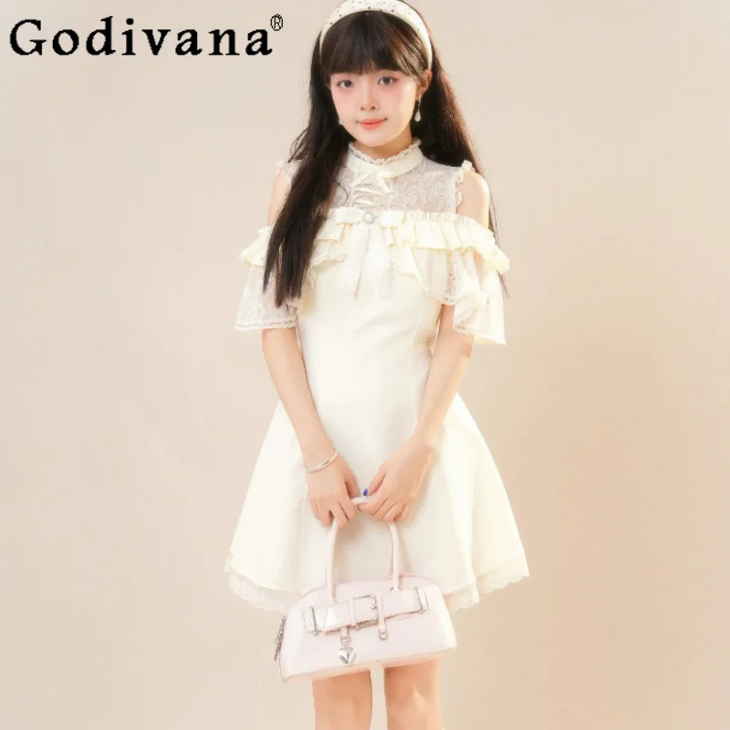 Sweet Japanese Gentle Lace Elegant Slash Neck Light Apricot Dress Summer Fashion High Waist A-line Age Reduction Short Dresses
Sweet Japanese Gentle Lace Elegant Slash Neck Light Apricot Dress Summer Fashion High Waist A-line Age Reduction Short Dresses