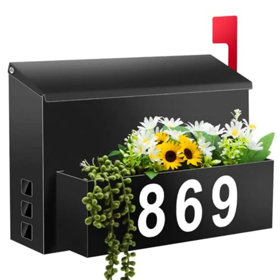 Wall-Mount Mailbox with Flag, Large Capacity Mailboxes for Outside House with Planter and 3 Sets of 0-9 Mailbox Number Stickers
Wall-Mount Mailbox with Flag, Large Capacity Mailboxes for Outside House with Planter and 3 Sets of 0-9 Mailbox Number Stickers