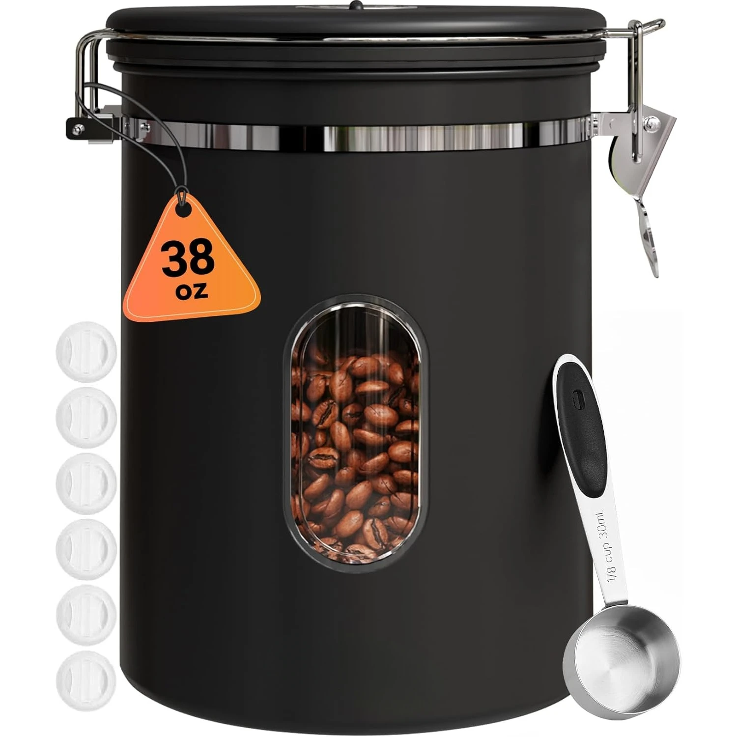 38oz Large Coffee Canister with Window, Airtight Stainless Steel, Kitchen Food Storage Container with Lids, Date Tracker
38oz Large Coffee Canister with Window, Airtight Stainless Steel, Kitchen Food Storage Container with Lids, Date Tracker