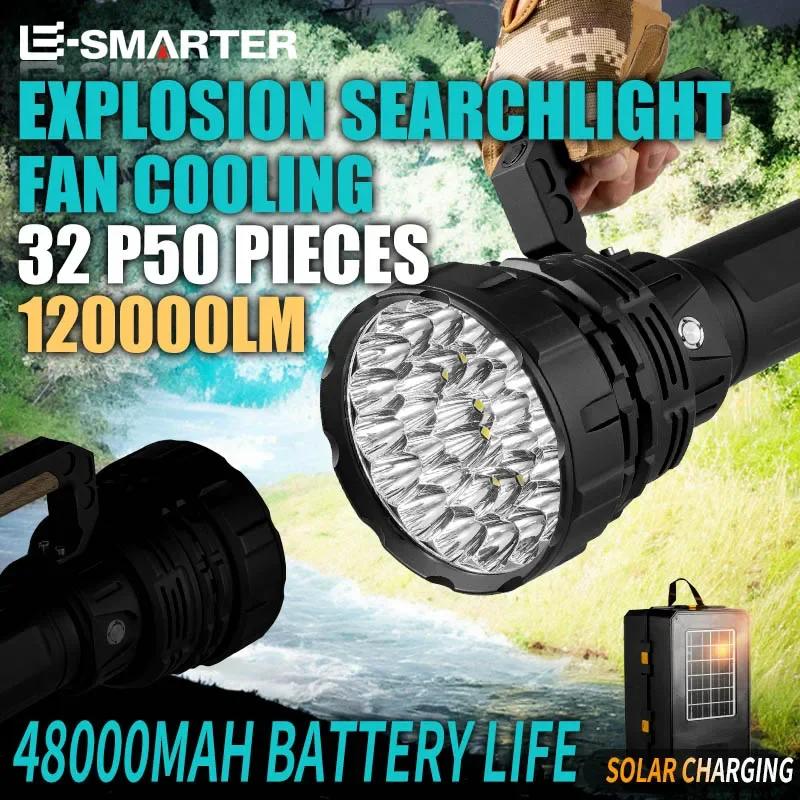Giant Bright Flashlight Fan Cooling Handheld Light 32*P50 High Luminous Outdoor Camping And Exploration Work Handheld Light
Giant Bright Flashlight Fan Cooling Handheld Light 32*P50 High Luminous Outdoor Camping And Exploration Work Handheld Light