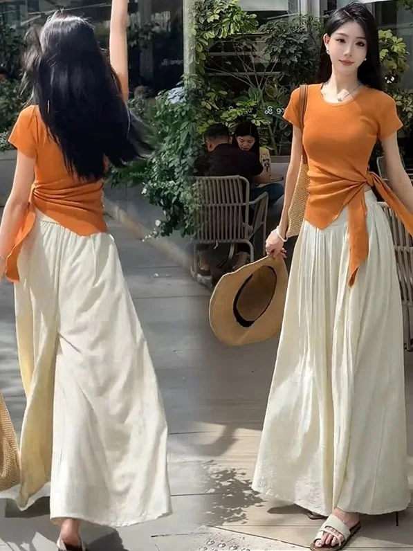 Faionable Summer Outfit for Women with Belted T-irt And Wide Leg Pants High Waist Polyester Fiber round Ne ort Sve
Faionable Summer Outfit for Women with Belted T-irt And Wide Leg Pants High Waist Polyester Fiber round Ne ort Sve