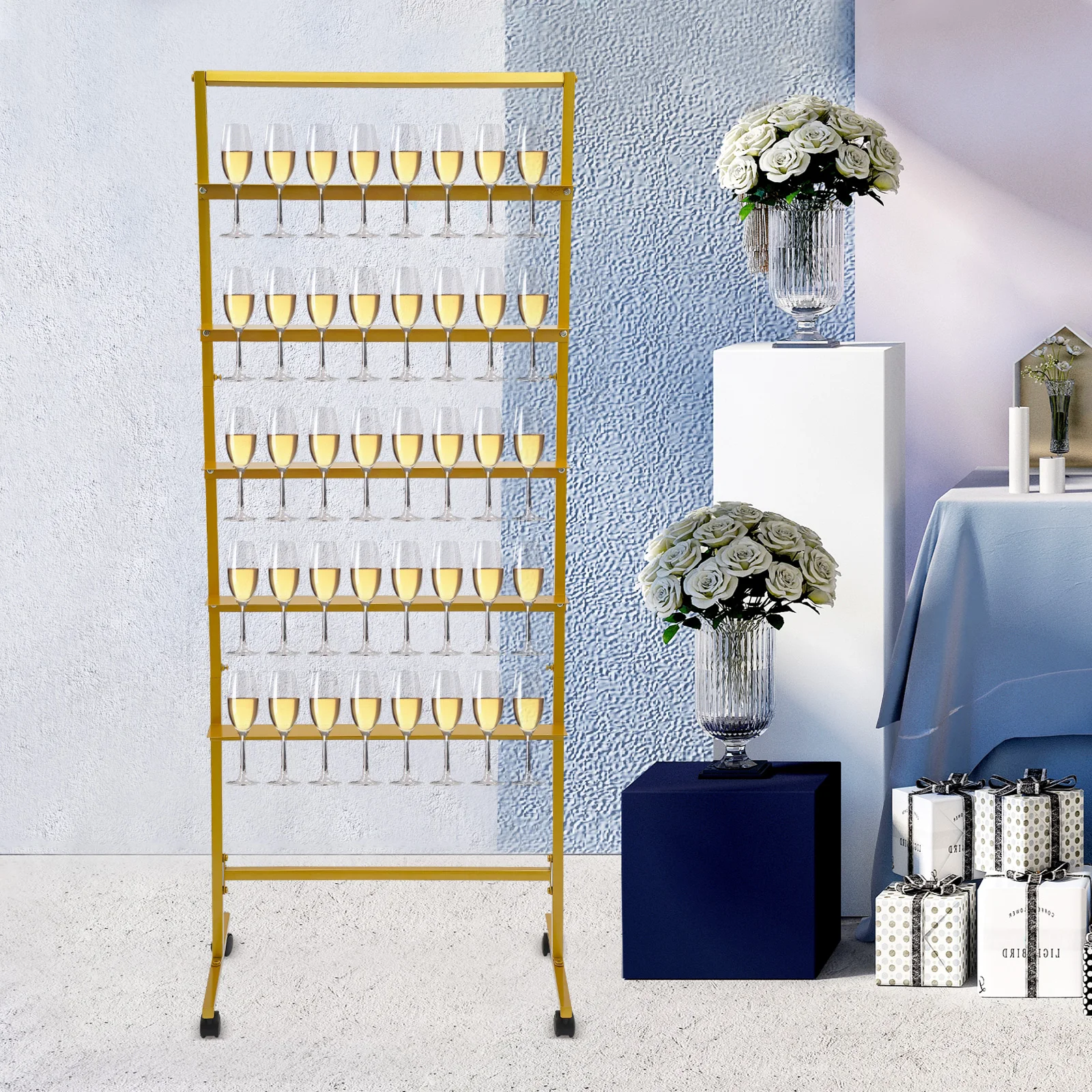 5 Tiers Champagne Wine Glass Holder, Champagne Tower Stand Up To 40 Glasses, Stemware Rack with Wheels Champagne Flute Holder
5 Tiers Champagne Wine Glass Holder, Champagne Tower Stand Up To 40 Glasses, Stemware Rack with Wheels Champagne Flute Holder