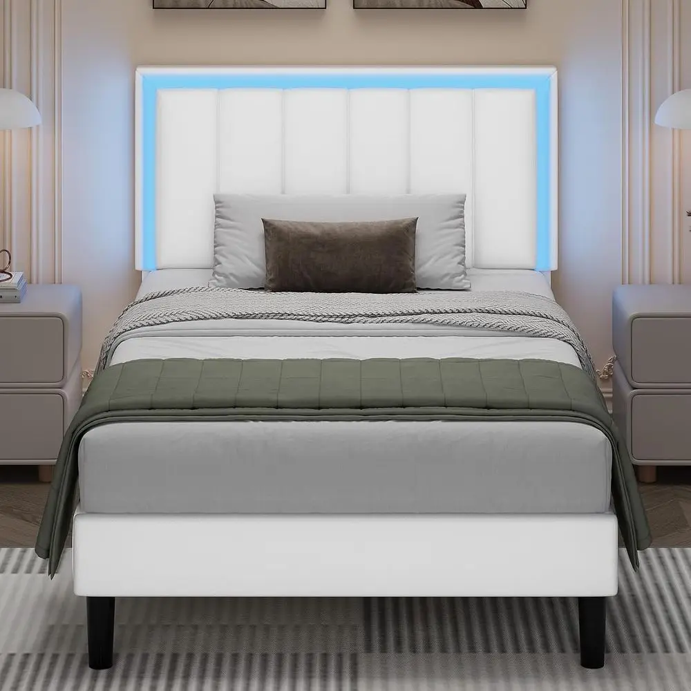 White Twin Bed with LED Lights, Auxiliary Leather Upholstery, Suitable for Kids, No Box Spring, Easy Assembly, Noise-Free
White Twin Bed with LED Lights, Auxiliary Leather Upholstery, Suitable for Kids, No Box Spring, Easy Assembly, Noise-Free