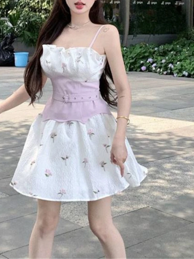 Women Elegant Floral Mini Dress Spaghetti Strap Corset Waist A-line Skirt Summer Sweet Korean Fashion Vintage Outfit 2025 New
Women Elegant Floral Mini Dress Spaghetti Strap Corset Waist A-line Skirt Summer Sweet Korean Fashion Vintage Outfit 2025 New