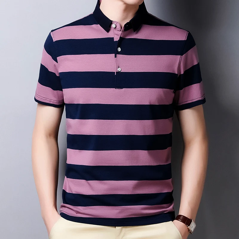 Brand Striped Men T-shirt Summer Turn-Down Collar Short Sleeved T-shirt Cotton Slim Fit Smart Casual Business T Shirt
Brand Striped Men T-shirt Summer Turn-Down Collar Short Sleeved T-shirt Cotton Slim Fit Smart Casual Business T Shirt