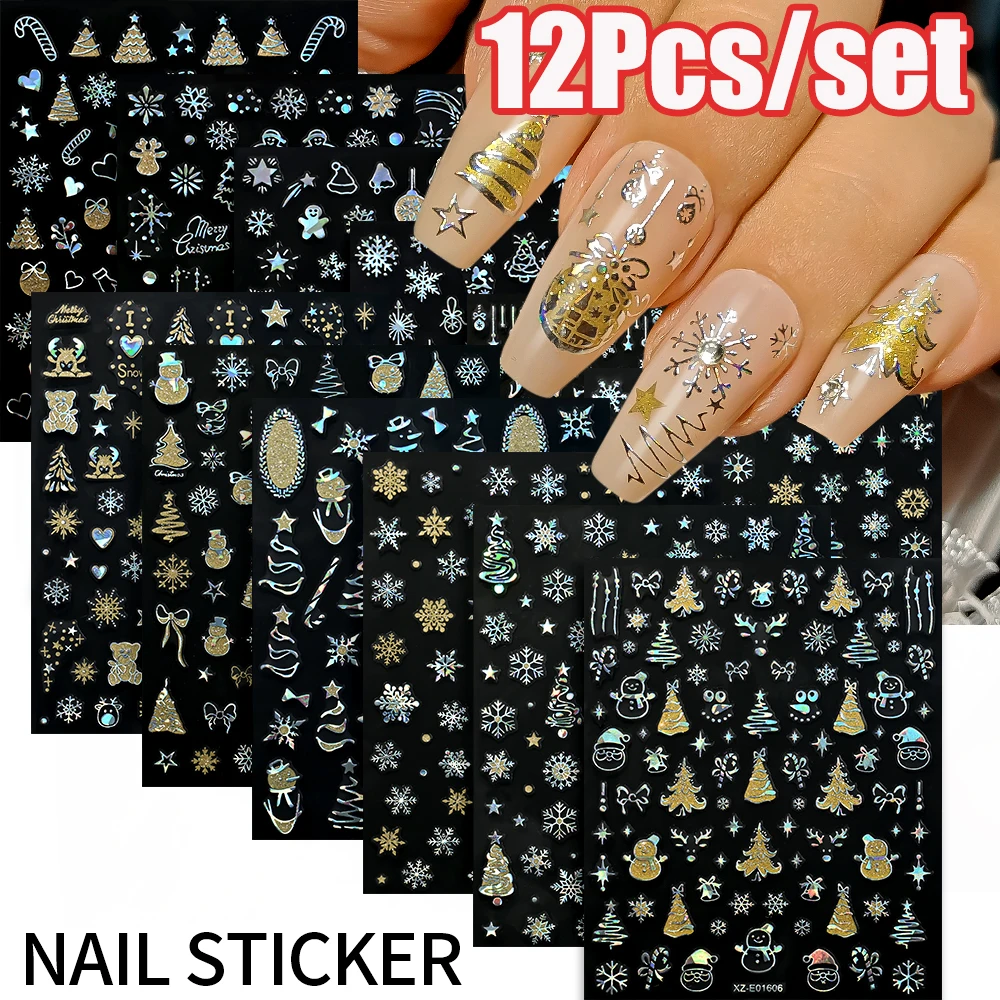12Pcs/set 3D Christmas Laser Silver Snowflakes/Bell Nail Stickers With Glitter Champagne Gold Xms Slider DIY Manicure Sliders
12Pcs/set 3D Christmas Laser Silver Snowflakes/Bell Nail Stickers With Glitter Champagne Gold Xms Slider DIY Manicure Sliders
