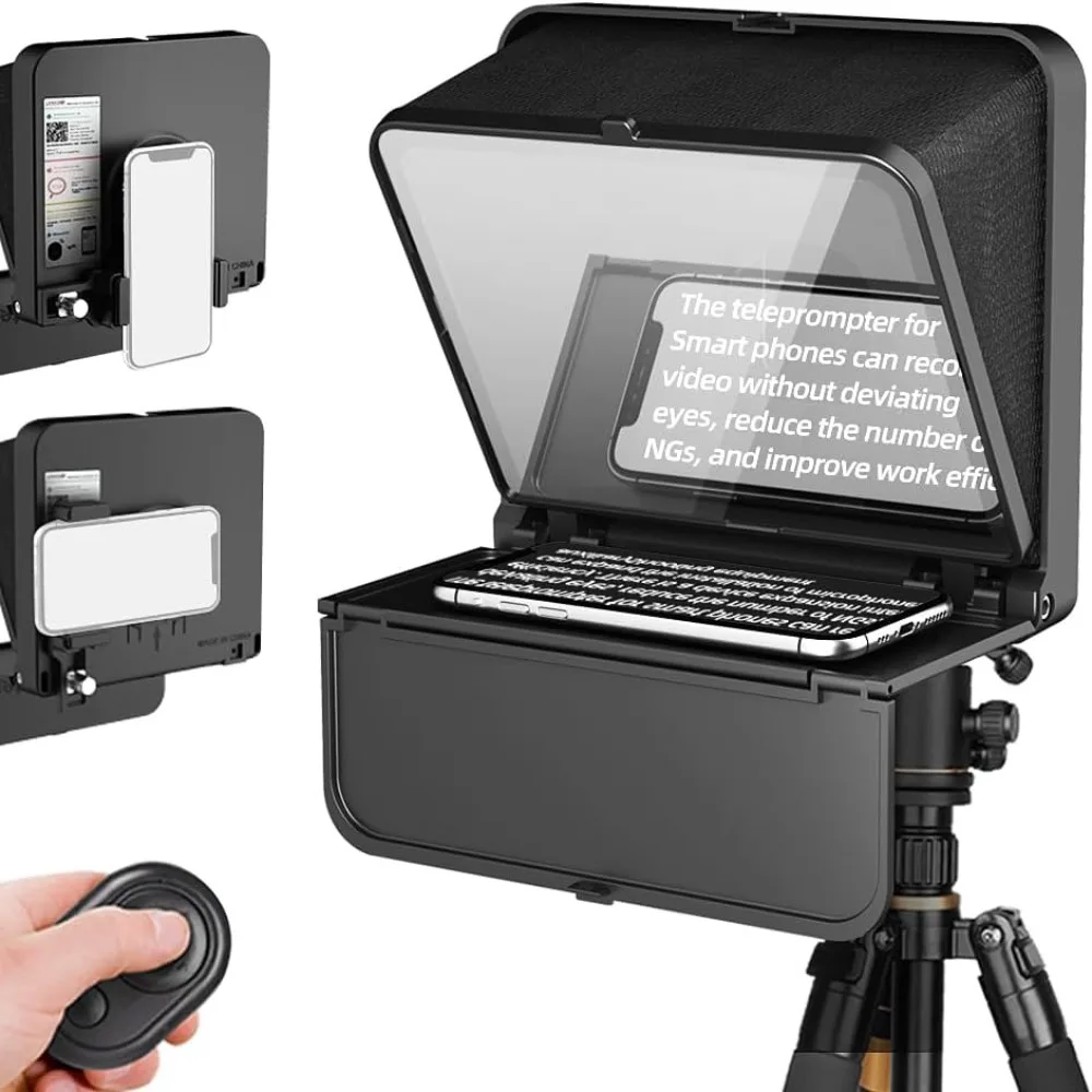 TC7S Portable Teleprompter for Phone, One-Second Fold Mini Teleprompter with Remote,Compatible with iPhone & Android for Online