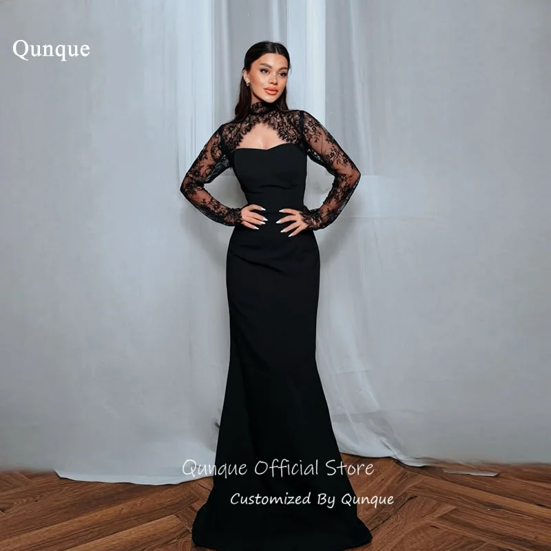 Qunque Black Long Lace Sleeves Evening Dress Satin Mermaid Prom Gowns Elegant Floor Length Sexy شارون سعيد فساتين
Qunque Black Long Lace Sleeves Evening Dress Satin Mermaid Prom Gowns Elegant Floor Length Sexy شارون سعيد فساتين