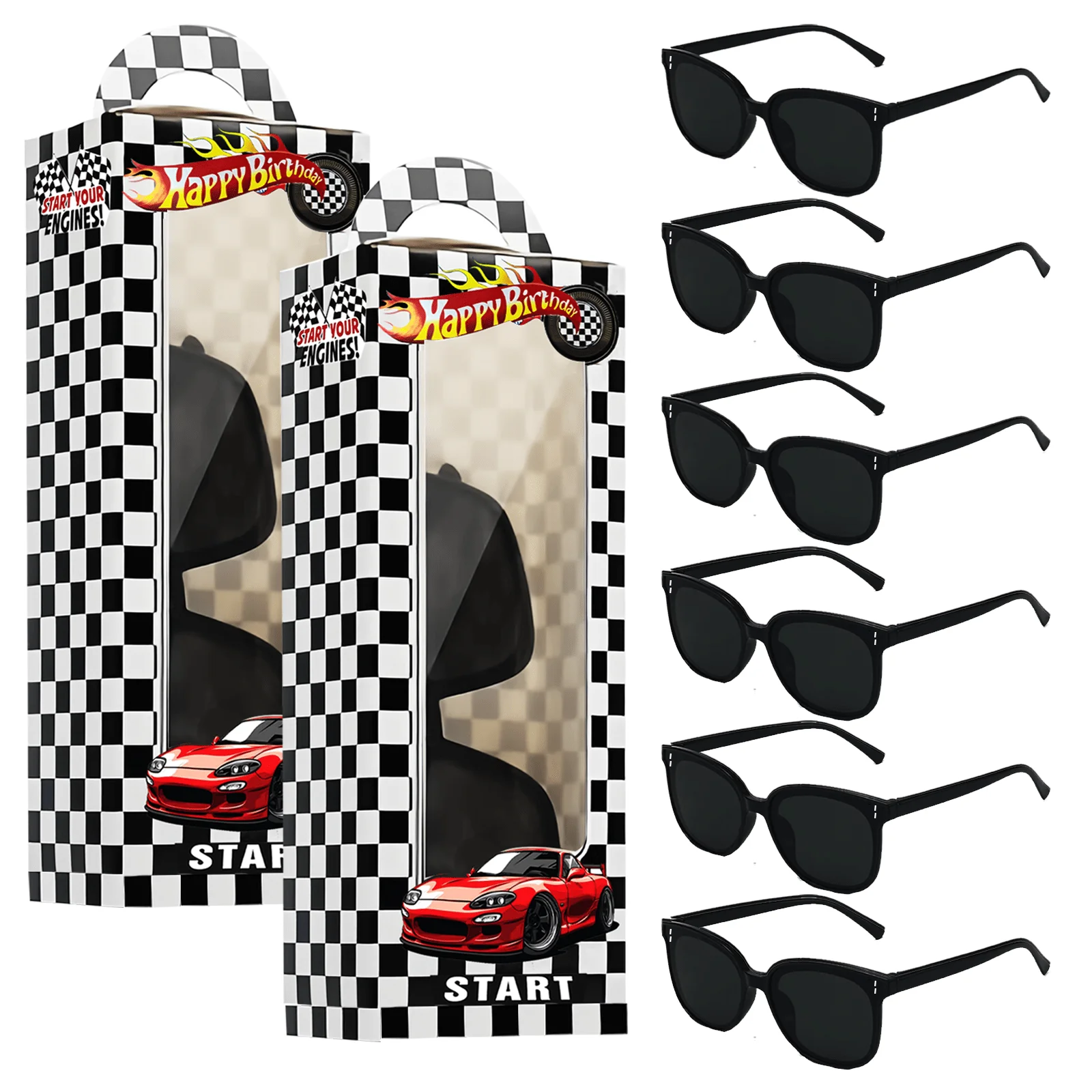 24-Pack Black Sunglasses with Checkered Race Theme Party Favors in Gift Boxes
24-Pack Black Sunglasses with Checkered Race Theme Party Favors in Gift Boxes